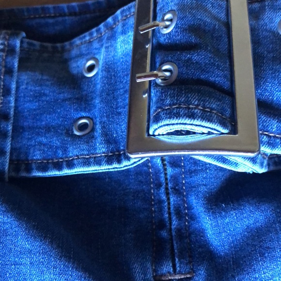 Garage denim bellbottom stretch jeans belt attached 28” waist size 7 - Picture 6 of 9